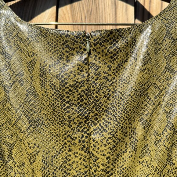 Vintage 90s Vision Apparel Green Snake Print Pleather Sleeveless Sheath Dress - Picture 10 of 11